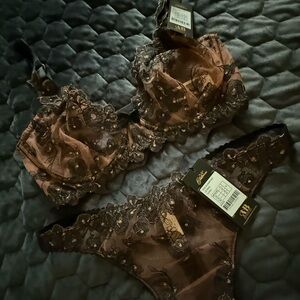 Elegant Lace Embroidered Bra and Thong
